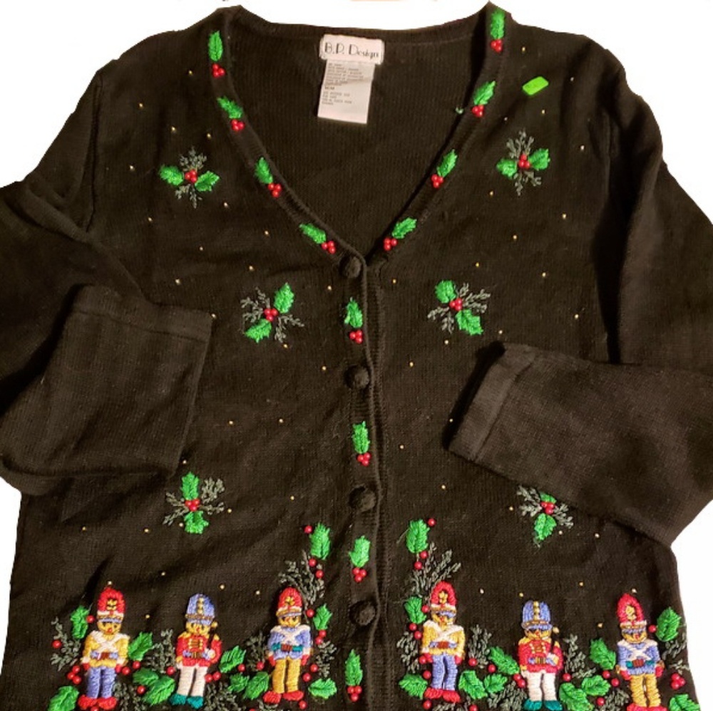 Christmas button up knit embroided Sweater